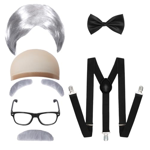 Old Man Costume Wig for Kids 100 Days of School Costume Boys Dress Up Accessories Grandpa Costume Cosplay Old People Costume Set for Adults Men Halloween