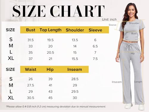 Neufigr Conjunto feminino de 2 peças, blusa de manga curta e cintura alta, calça de perna larga, cas