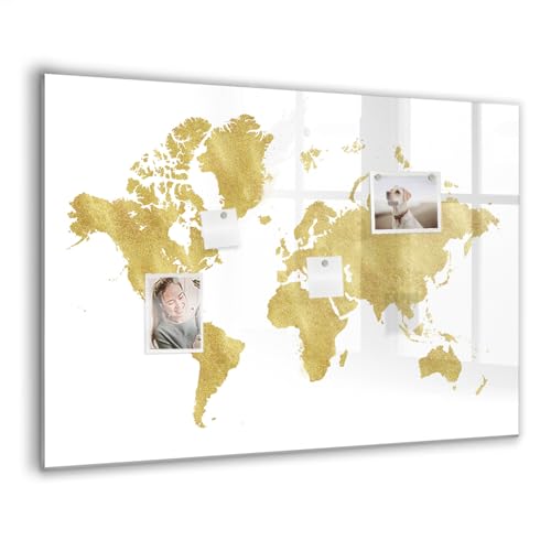 Tableau en verre magnétique effaçable à sec carte dorée 100x70 avec aimants néodyme puissants