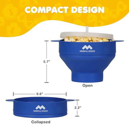 Image of The Original Mindful Design Collapsible Microwave Popcorn Popper - Silicone Bowl, BPA-Free & Dishwasher Safe (Blue)