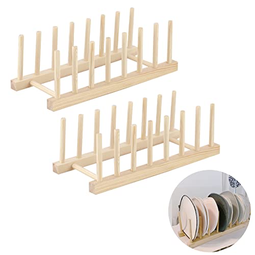 XIACIBDUS 2 PCS Wooden Dish Rack, Plate Stand Racks, Wooden Dish Drainers Pot Lid Holder