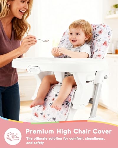 Image of Baby High Chair Cover Replacement, Reversible & Waterproof High Chair Cushion Pad Home & Restaurant use, Includes 5-Point Harness Strap, Chair Not Included - Pink