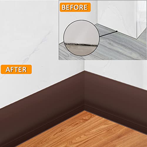 Vinyl Wall Base 4" Vinyl Baseboard Molding Flexible Vinyl Floor Base With 1" Crease Rubber Base Molding For Wall Easy To Install Use To Cover Wall Crevice (5" Wide X 19.7' Long, Brown) #TOP4
