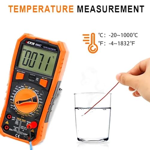 Image of Victor VC890C+ Digital Multimeter Tester, 1999 Counts, Measures DC /AC Voltage & Current Resistance Capacitance Frequency Diode Continuity Testing with Auto Power Off (Victor VC890C+)