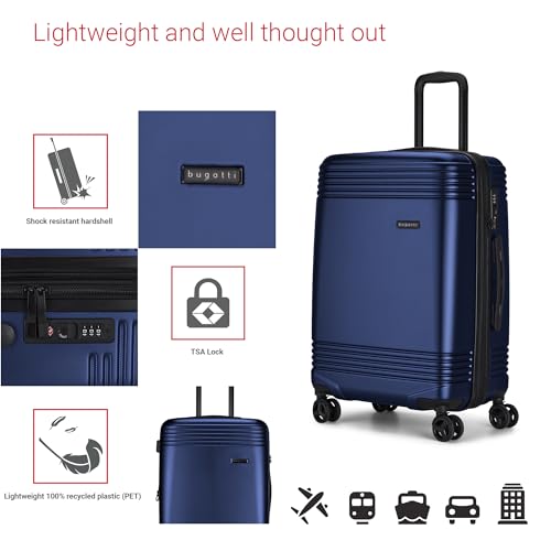 Bugatti Nashville Collection 24 Inch Hard Shell Luggage for Airplanes, Mid Size Hardside Expandable Suitcase with 360-Degree Spinner Wheels, Retractable Handle, Navy2