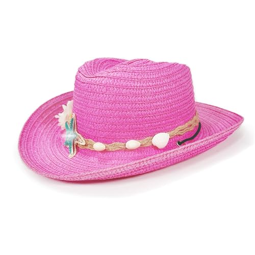 Toddler Girls Summer Beach Straw Hat Flower Starfish Shell Decorated Sun Protection Caps for Outdoor Play Photoshoots4