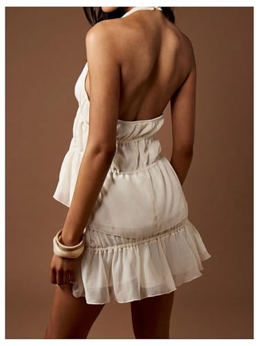 SHENHE Women's Y2k Boho Western Chiffon Halter Top Backless Tie Front Ruffle Peplum Flowy Tank2