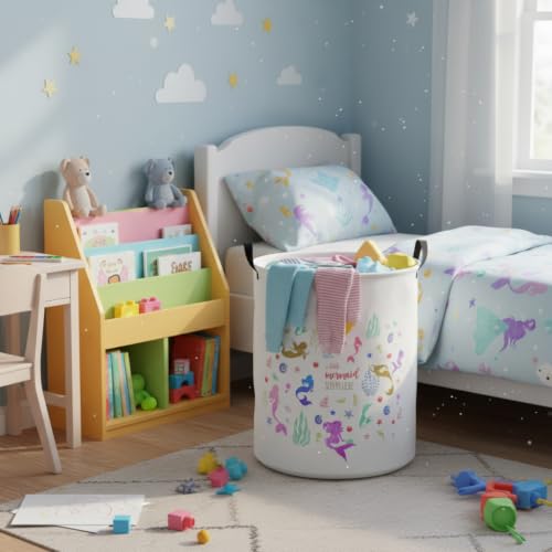 Image of Baby Laundry Hamper Basket Baby Hamper for Nursery Boy and Girl Cute Storage Bin Organizer Boho Room Decor(Mermaid)