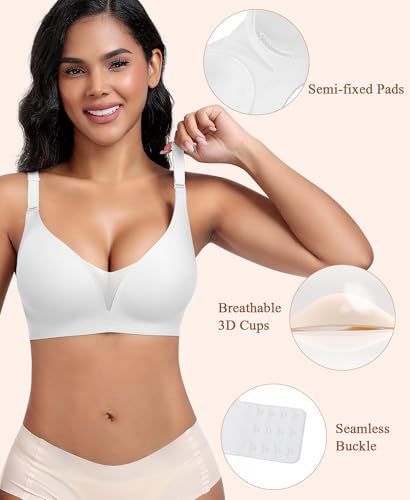 Image of Wireless Bras for Women Lace V Neck No Underwire Push Up Bra Seamless Braslettes Full Coverage Plus Size Everyday Bras S-3XL