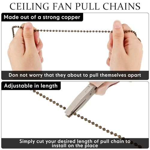 Image of Yaomiao 4 Pieces Ceiling Fan Pull Chain Vintage Hollow Fan Danglers Coppery Color Light Pull Extension 13 Inch Lamp Pulls Extender with Ball Connector Chain for Decoration(Brass)