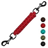 PetBonus Dog Collar Safety Clip, Handmade Backup Safety Strap for Dog Harness, Prong, Pinch Collar, Double Ended Clasp Leash Connector (Red)