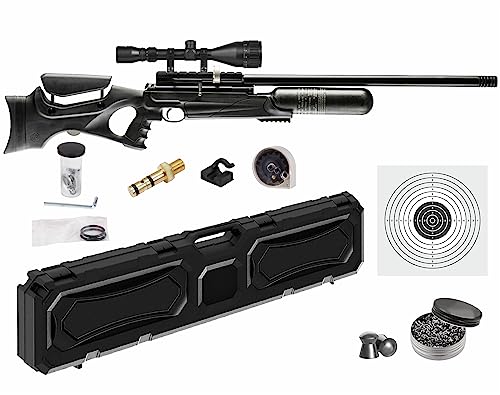 Wearable4U Hatsan NeutronStar Synthetic .25 Cal 1050 FPS 54 FPE QE PCP Side Lever Air Rifle with Scope +Paper Targets +Pellets +Hard Case Bundle