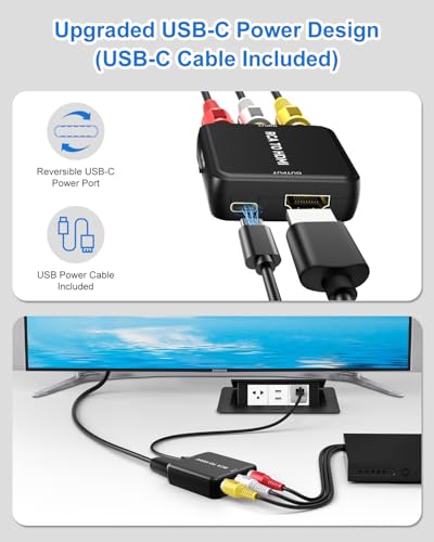 Image of RCA to HDMI Converter, AV to HDMI Converter, Composite to HDMI Adapter Supports PAL /NTSC for PS2 /VHS /VCR /Blue-Ray DVD ect.