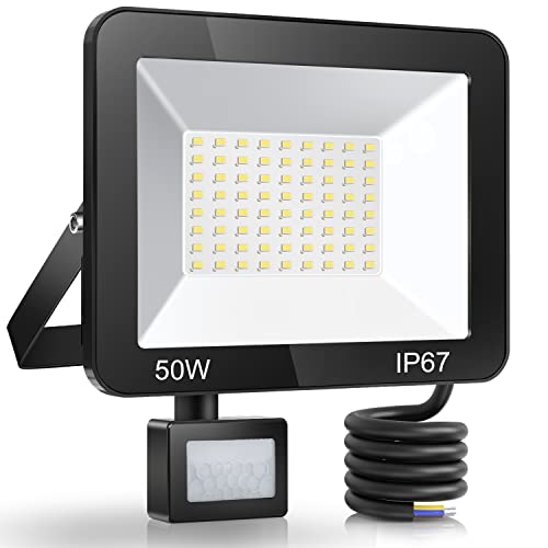 YIQIBRO 50W Projecteur LED Exterieur Detecteur de Mouvement, IP67 Étanche Spot LED Avec Détecteur, 5000LM 7000K Blanc Froid Eclairage Exterieur, Lampe Exterieur pour Jardin Terrasse Entrée