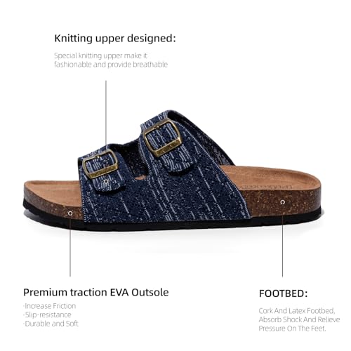 Image of Women's Comfy Arch Support Cork Footbed Adjustable Knitting Straps Indoor and Outdoor Slides Sandals