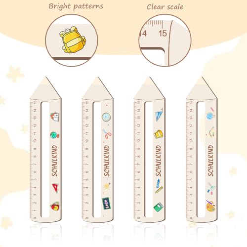 Lesehilfe Lesezeichen Kinder 1 Klasse, 4 Stück Personalisiertes Lineal zur Einschulung, 19cm Lesezeichen Holz Lineal, Lesehilfe und Lineal, Geschenke für Mädchen und Jungen zum Schulanfang