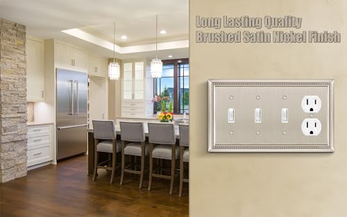 Image of Henne Bery Sunken Pearls Heavy Duty Decorative Wall Plate Switch Plate Outlet Cover (Triple Toggle /Single Duplex, Satin Nickel)