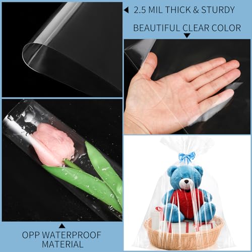 Image of woric Large Cellophane Bags 30x40 Inch Clear Cellophane Wrap 6PCS | Gift Wrap Bags for Gift Baskets Birthday Baby Shower Graduation Wedding Party Favor Back to School Halloween Gifts