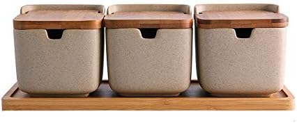 Gray Ceramics Spice Jar Sugar salt Jar Suit Kitchen Storage Seasoning Tool with Lid