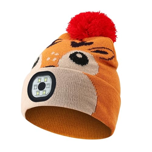 Kids Boys Girls Winter Warm Beanie Hat with Waterproof Light LED USB Rechargeable Funny Headlight Knit Hat