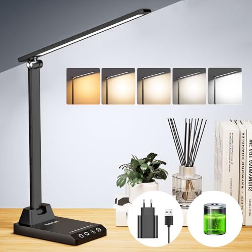 Lampada da Tavolo con Batteria 2500mAh e Timer, 5 Modalità di Luce, 10 Livelli di Luminosità