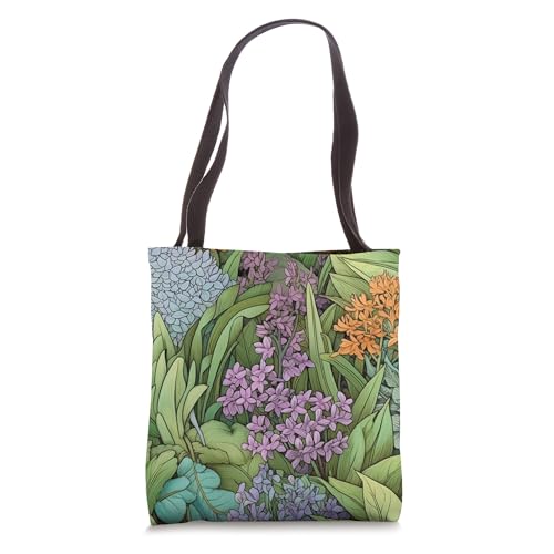 Bolso tote con estampado floral de flores silvestres color lila miniatura 1