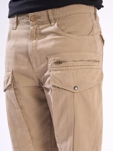 Image of INKAST Men Brown Cargo Trousers with Zip Detail