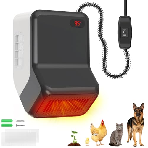 Dog House Heater with Thermostat for Small Chicken Coop, Electric Pet Heater for Outside Dog Cat House, Safe Winter Warmer with PTC Heating, Overheat Protection, Chew-Proof Cord, 95-100.4°F, 300/600W