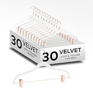 AVOS-DEALS-GLOBAL  30 Trouser Hangers, Skirt Hangers, Non-Slip Velvet Coat Hangers, Space Saving Velvet Clothes Hangers, 42.5cm Long Heavy Duty with Movable Clips, for Skirts, Jeans, Pants & Dresses