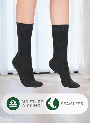 Image of Women's Bamboo Dress Socks, Crew for Business Trouser Casual, Soft, Thin & Seamless, Size 6-9 /9-12 (3, 4 or 5 Pairs)
