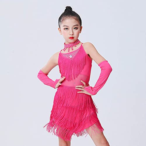 Zanjkr Vestido azul marinho para meninas terno infantil broca borla borla borla saia dança dança lat