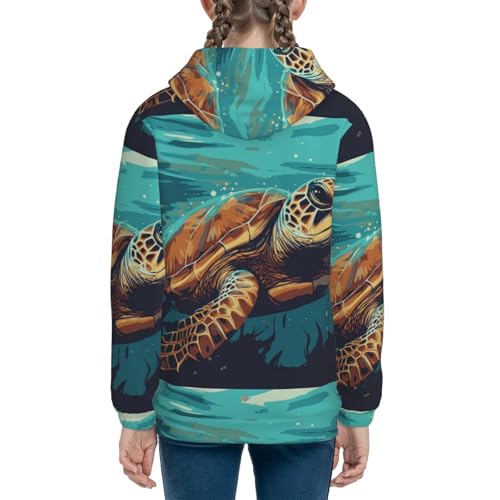 Green Turtle in Sea Water Kids Pullover Hoodies Boys Sweatshirts Girls Athletic Clothes with Pocket4