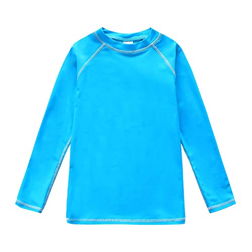 Big Kids Swim Shirt Boys Long Sleeve Rash Guard Shirts Upf 50+/Sun Protetion Solid Color Swimsuits Blue Size 12/10-12 #TOP2