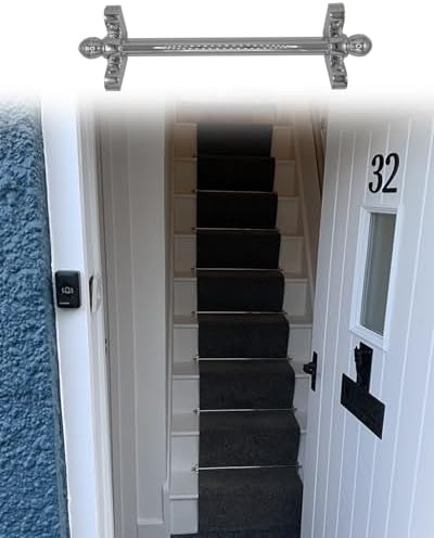 Silver Carpet Rods - 115cm Brass Fixing Rod for Stair Runners, Easy Installation, Ideal for Home Theatre & Stairs, Durable & Stylish, 1 Piece