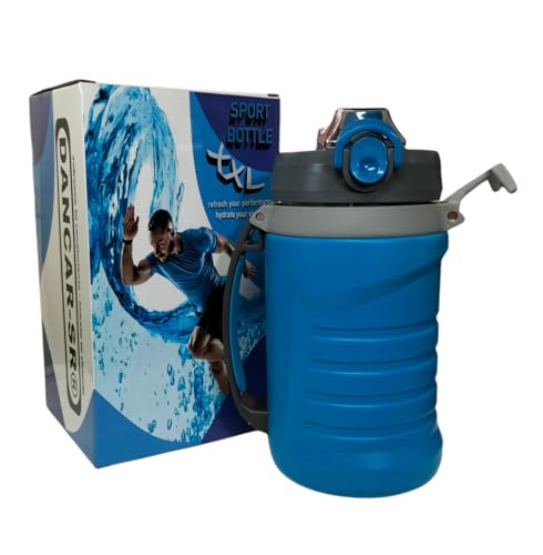 DANCAR-SR - Botella termica 2 litros - Botella de agua para gimnasio con pajita y cierre higiénico antigoteo - Garrafa termica de polipropileno libre de BPA (AZUL)