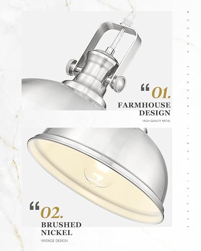 Image of 11.5 inch Brushed Nickel Pendant Light for Kitchen Island, Metal Shade | Industrial Vintage Hanging Light Fixture for Dining Room Entryway, Adjustable Height Cord, E26 Base, AD-2151-1PL-SN
