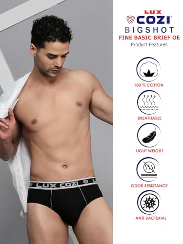 Lux Cozi Men's 100% Cotton Brief (Pack of 3) (Color & Prints May Vary)