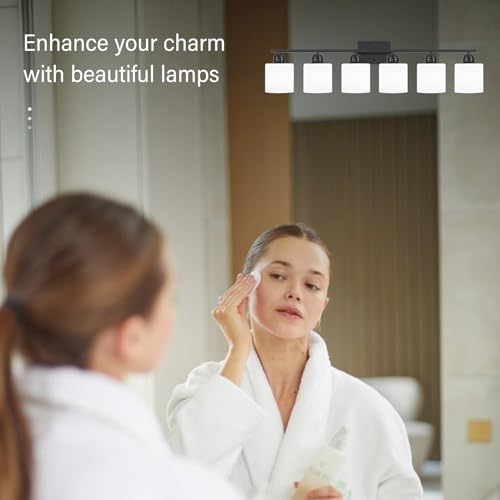 Image of 6-Light Black Vanity Lights for Bathroom, Modern Bathroom Vanity Lighting Fixtures Over Mirror, Bathroom Light Fixtures for Bathroom Mirror, Living Room, Hallway, Vanity Table, E26 Base
