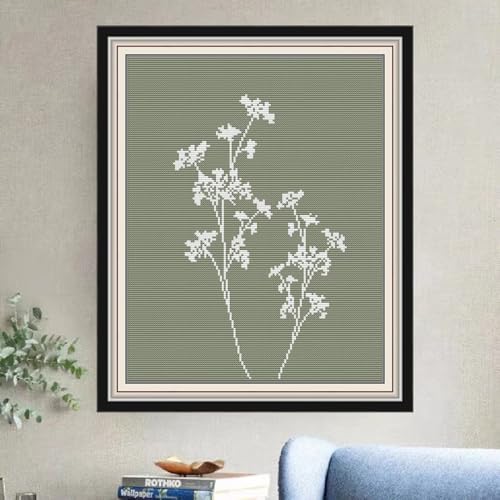 Image of Svarog 14CT Stamped Cross Stitch Kit for Beginners - Easy & Stylish DIY Embroidery with Simple Patterns, Ideal for Women's Relaxation | Plant line Drawing（1） 12.2 x 15.0 inch