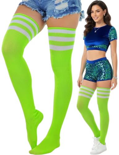 Image of ToBeInStyle Women's Heavyweight Knit Thigh High Long Socks w /Contrast 3 Stripe Top Band
