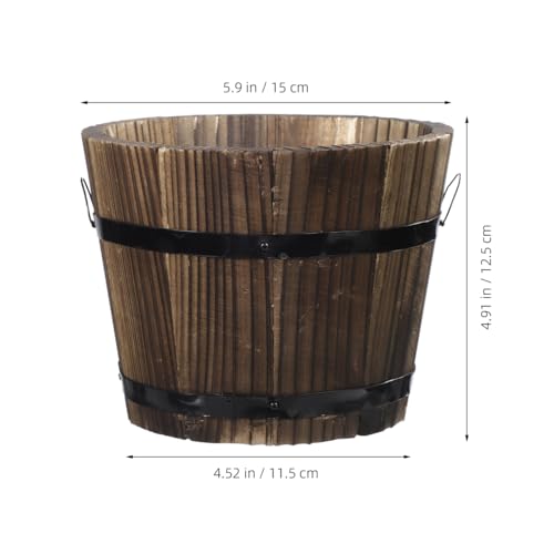 Image of Healeved Wooden Round Barrel Planter Flower Pot for Succulents with Permeable Bottom 7.08X7.08X5.9 Inches Indoor Outdoor Home Office Garden D Cor