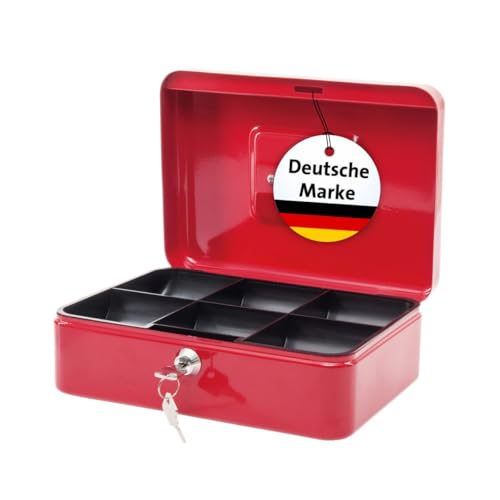 MAUL Geldkassette 3 aus Stahl | abschließbar | Münzgeld-Einsatz herausnehmbar | 25 x 19 x 9 cm | Kasse mit 2 Schlüsseln | geeignet als Spardose | kleiner Safe, Tresor, Trinkgeldkasse | Rot