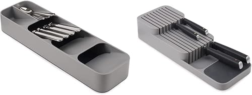 Joseph Joseph - Bandeja organizadora compacta de cubiertos de cocina DrawerStore, organizador cajones para cuchillos, bloque, color gris