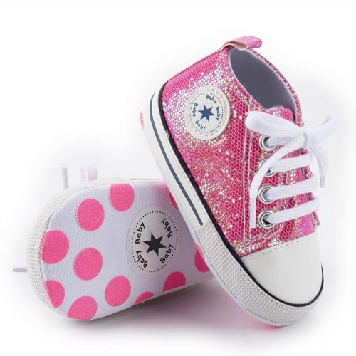 Image of Unisex Baby Boys Girls Shoes, Newborn Infant Non-Slip Canvas Denim High Top Sneakers, Toddler First Walkers Shoes