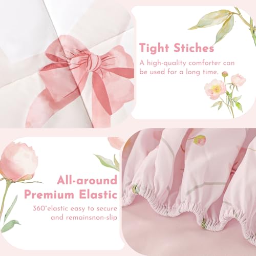 Image of Toddler Bedding Set for Girls, Kids Comforter Set Pink Reversible, Ultra Soft & Lightweight Crid Bedding Set Includes Comforter, Flat Sheet, Fitted Sheet, Pillowcase