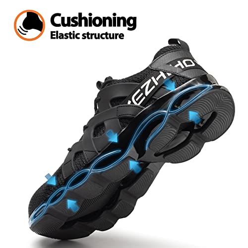 Kezhiho Men's Women's Steel Toe Work Sneakers, Yellow, Lightweight Breathable, Slip Resistant, Indestructible Construction, Safety Shoes3