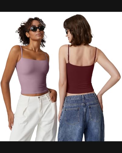 Image of QINSEN Women's Double Lined Basic Tank Top Adjustable Spaghetti Straps Sleeveless Camisole Shirts