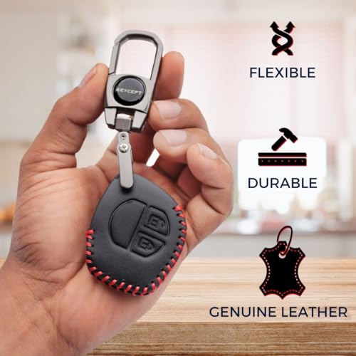Image of KEYCEPT Classic Leather for Suzuki Swift | Dzire | Baleno | Celerio | WagonR | Ertiga | Brezza | Alto | Fronx | Ciaz | Jimny 2 Button Remote Key with Keychain (Type 2).