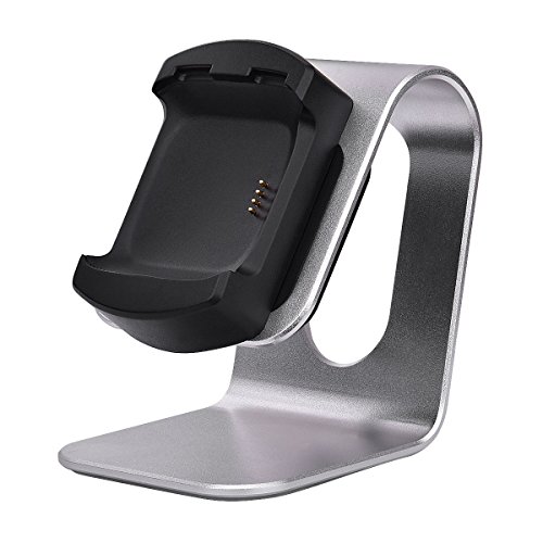 VIGOSS Compatible Fitbit Versa Charger, Premium Aluminum Fitbit Versa Charging Stand Dock Station Cradle Charging Clip Silicone Bracket USB Charger Cable for Fitbit Versa Smartwatch (Silver)