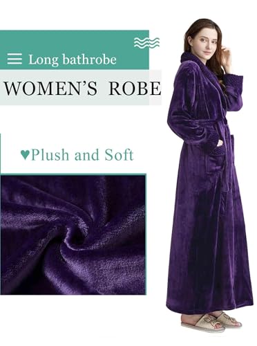Image of Artfasion Womens Long Fleece Robe - Warm Soft Floor Length Flannel Bathrobes for Winter Thicker Long House Coat with Pockets
